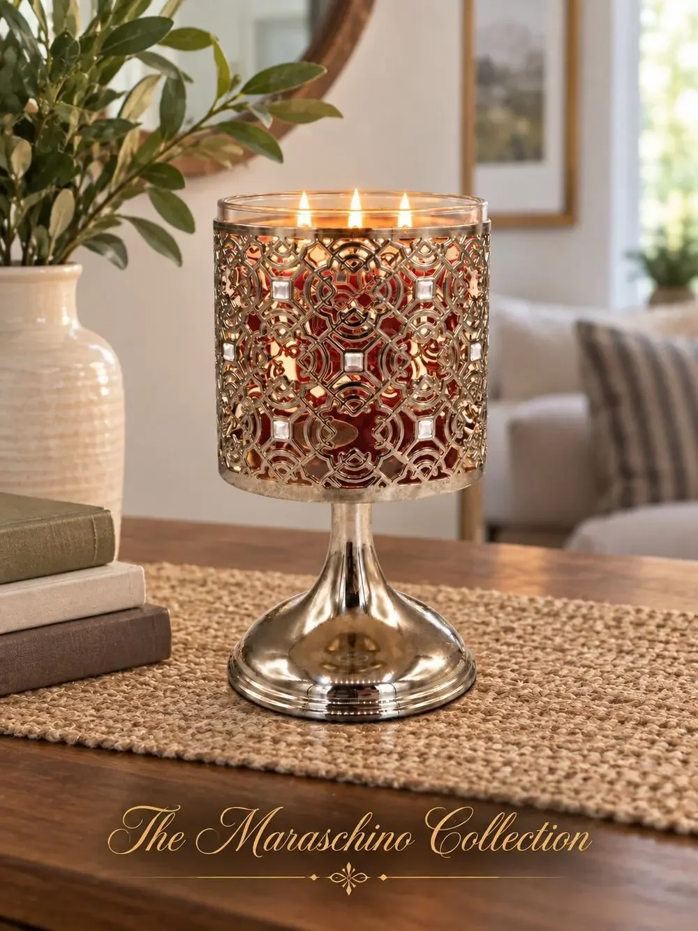 Bath & Body Works 3-Wick Candle Holder 2021 Glam Silver Lattice Pedestal Gift